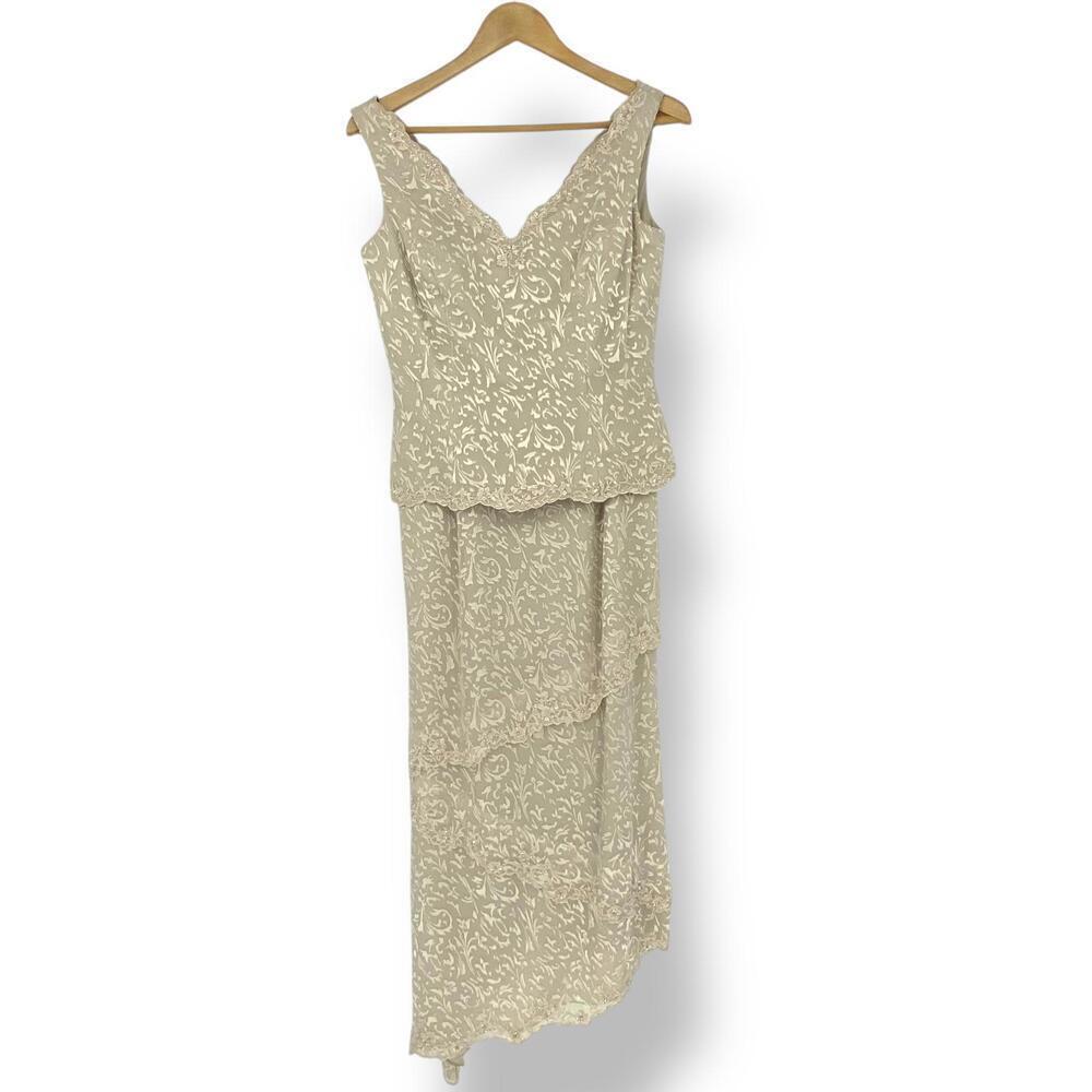 Cameron Blake by Mon Cheri Silk Layered Sparkling Beaded Effect Formal Dress